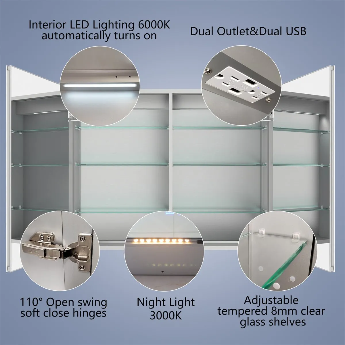 Boost-M2 40" W x 32" H Bathroom Light Medicine Cabinets with Vanity Mirror Recessed or Surface