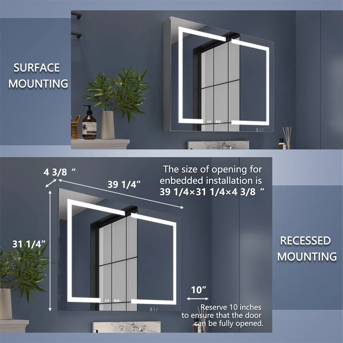 Boost-M2 40" W x 32" H Bathroom Light Medicine Cabinets with Vanity Mirror Recessed or Surface