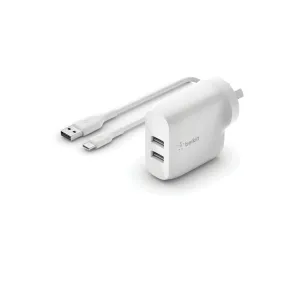 BoostCharge Dual USB-A Wall Charger 24W with USB-A to USB-C cable