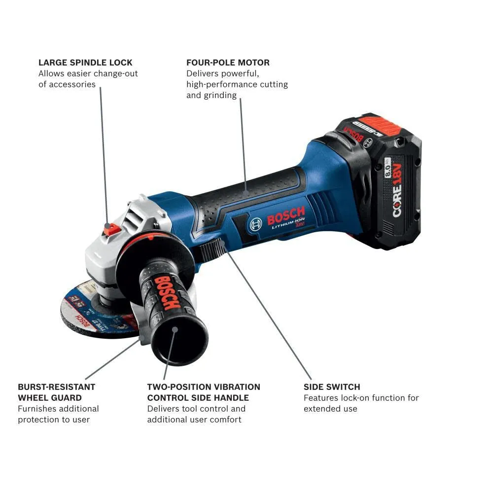 Bosch GWS18V-45B15 18V 4-1/2 In. Angle Grinder Kit with (1) CORE18V 4.0 Ah Compact Battery