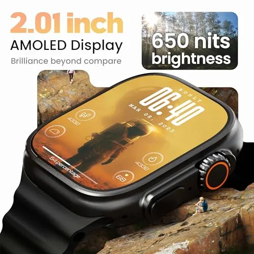 Boult Newly Launched Crown Pro Smart Watch 2.01'' AMOLED, BT Calling, Working Crown, AOD, Zinc Alloy Frame, 650 Nits Brightness, AI Voice Assistant, SpO2 Monitoring, 120  Sports Mode (Phantom Black)