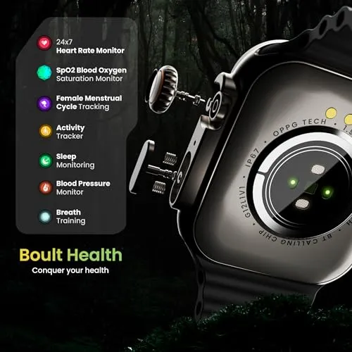 Boult Newly Launched Crown Smart Watch 1.95'' Display, Bluetooth Calling, Working Crown, Zinc Alloy Frame, 900 Nits Brightness, AI Voice Assistant, SpO2 Monitoring, 100  Sports Mode (Black)