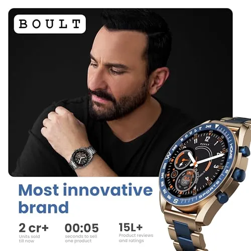 Boult Newly Launched Mirage Smart Watch 1.39''HD Screen, Bluetooth Calling, IP67, Zinc Alloy Frame, 500 Nits Brightness, AI Voice Assistant, SpO2 Monitoring, 120  Sports Mode (Inox Steel)