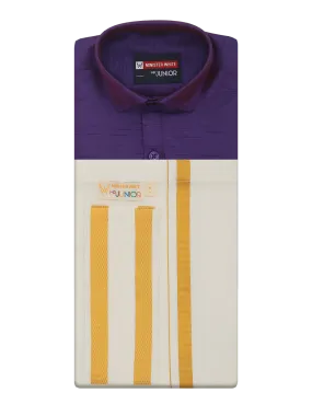 Boys Violet Color Half Sleeves Shirt with Gold Jari Flexi Dhoti Adorable Boy