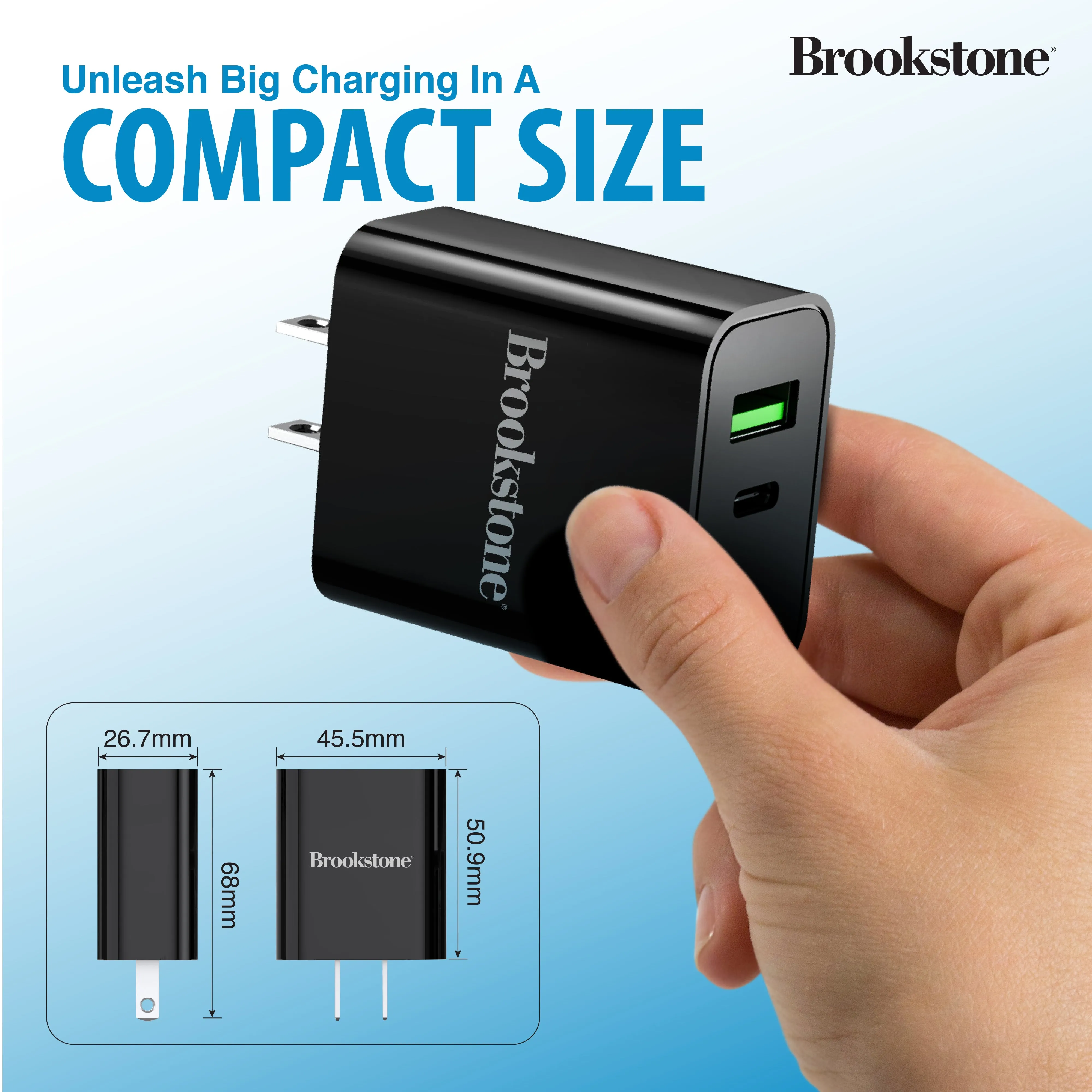 Brookstone PD 20 2 Port Wall Charger- USB-C and USB-A Ports