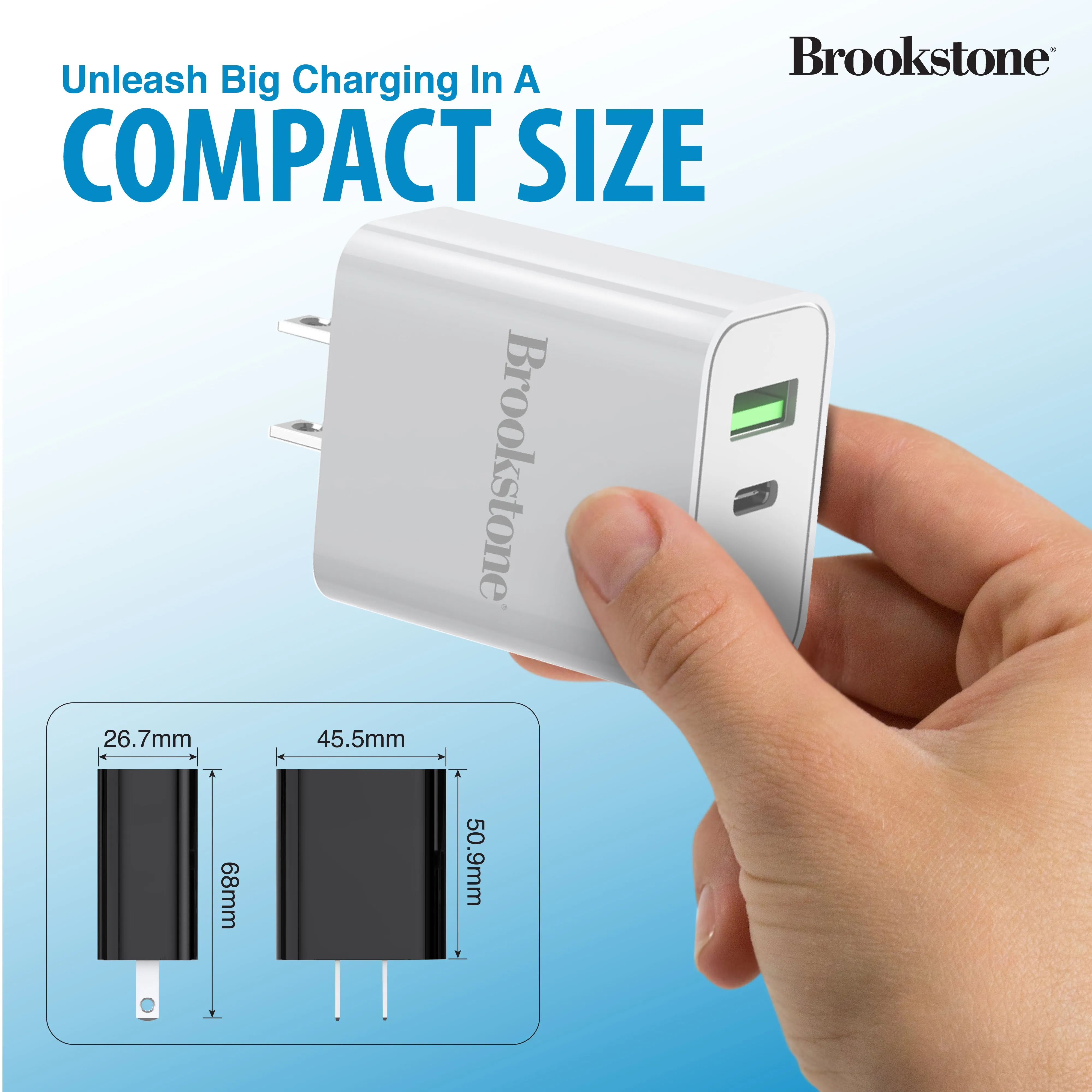 Brookstone PD 20 2 Port Wall Charger- USB-C and USB-A Ports