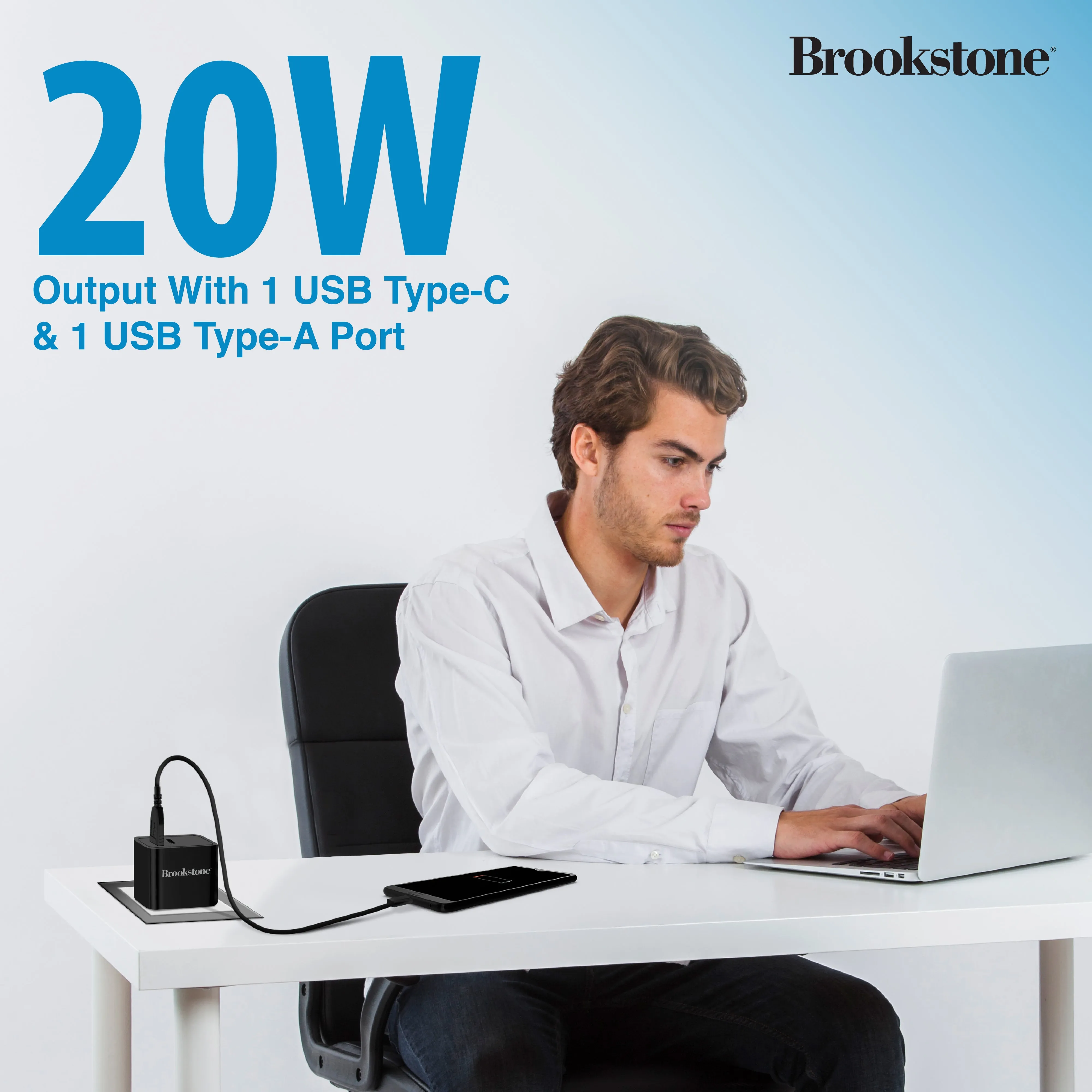 Brookstone PD 20 2 Port Wall Charger- USB-C and USB-A Ports