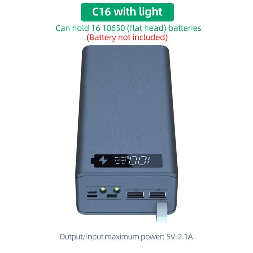 C16 USB Power Bank Case for 18650 Batteries - Detachable, Wireless Charging, and DIY Friendly