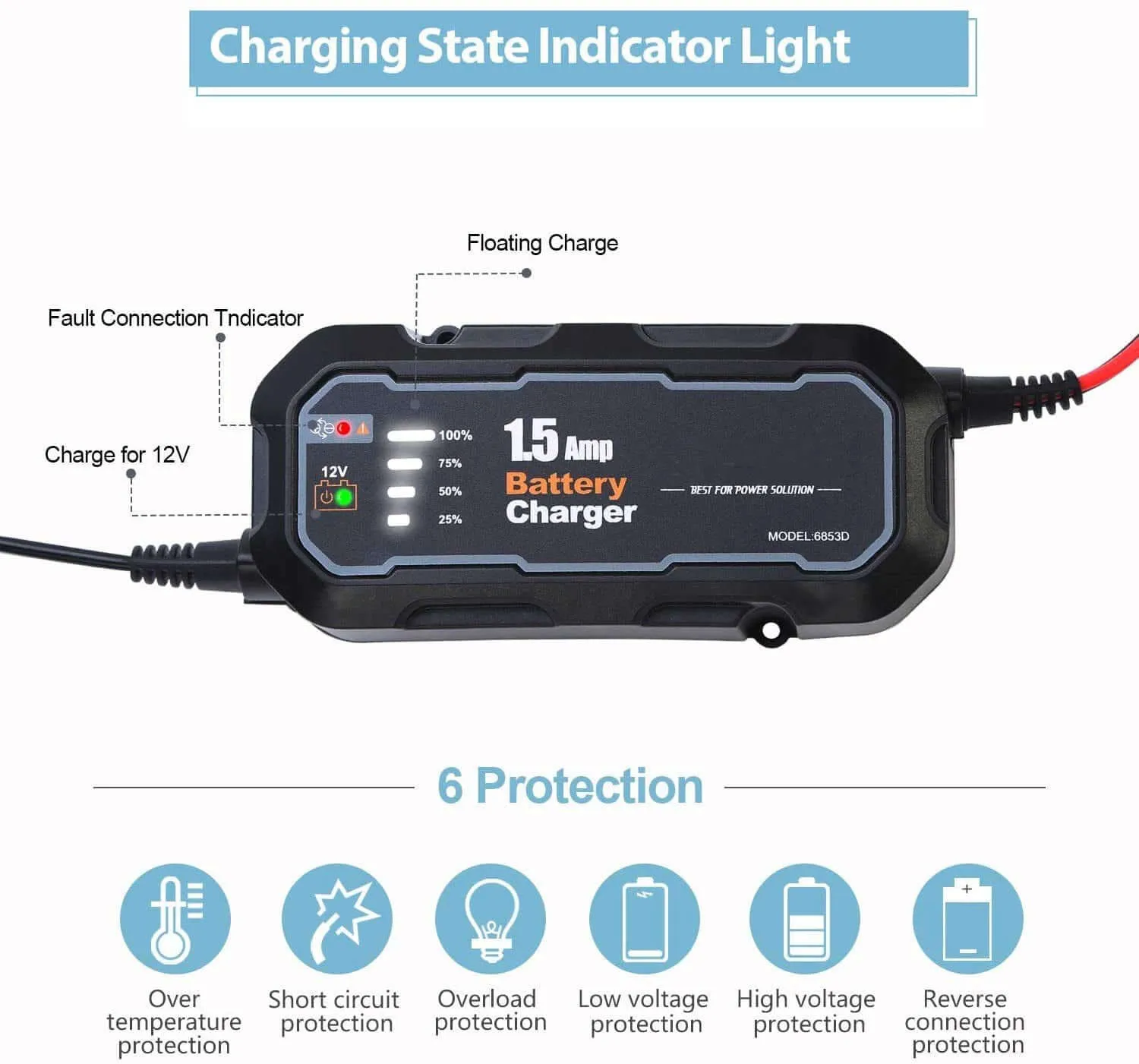 Car Battery Charger 12V 1500mA Smart Battery Charger