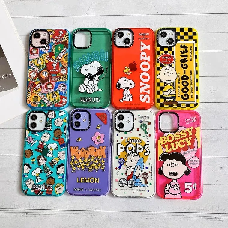 Cartoon Design Cute White Dog and Friends Charlie Sally Linus Colourful iPhone Case 6 7 8 PLUS SE XS XR X 11 12 13 14 15 Pro Pro Max