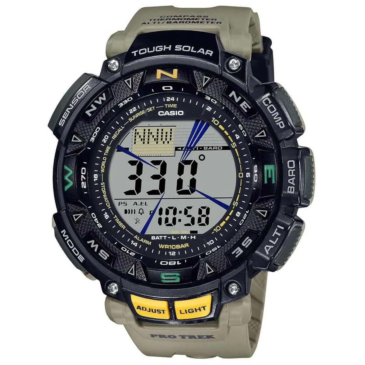 Casio Men's Watch - Protrek Rotating Bezel Grey Digital Dial Beige Strap | PRG240-5