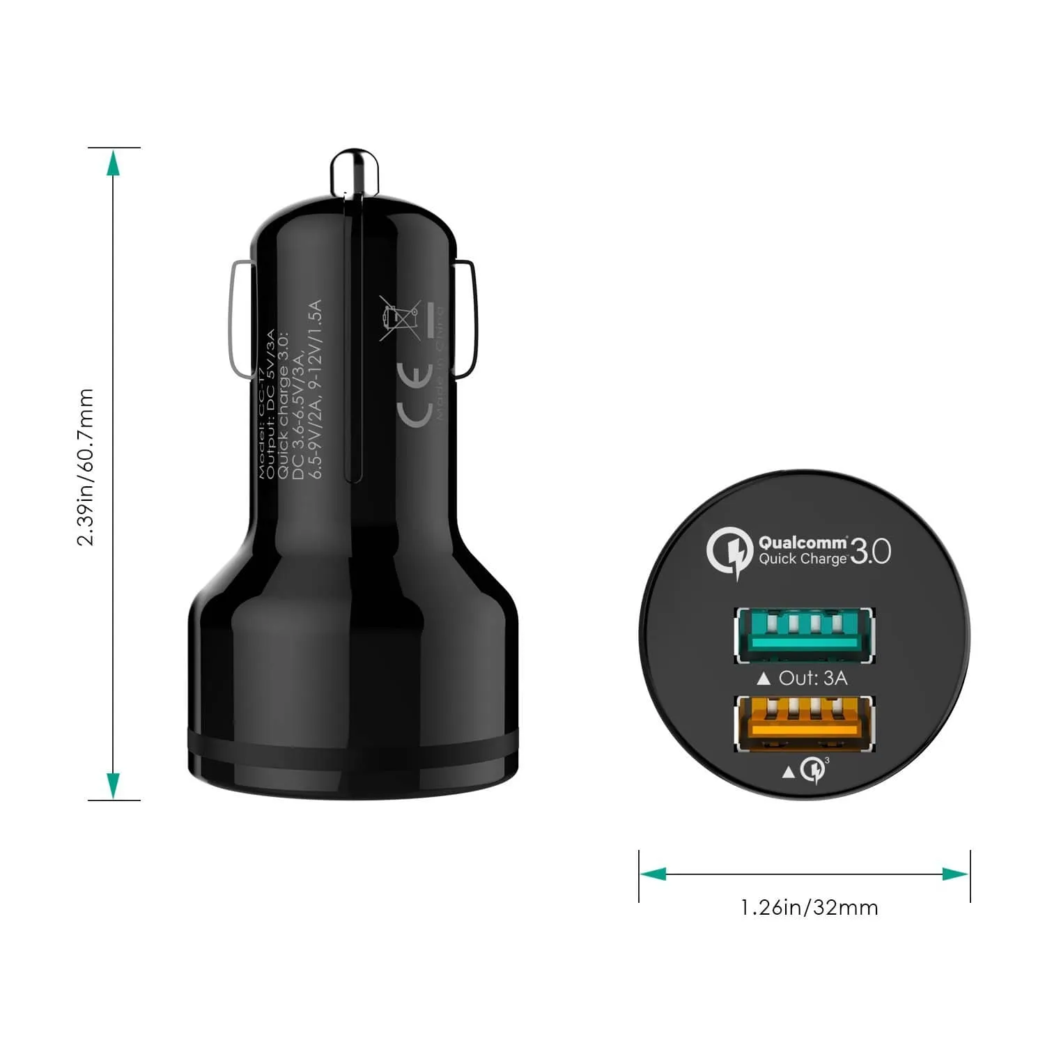 CC-T7 36W Quick Charge 3.0 Car Charger   USB C To Micro USB Converter