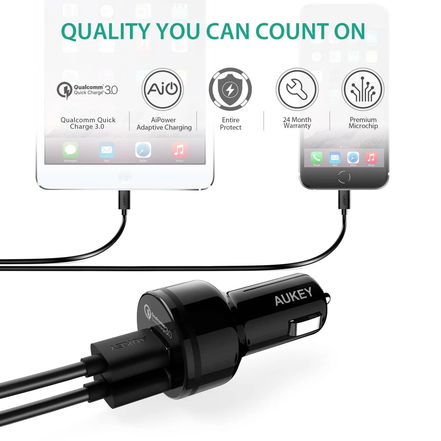 CC-T7 36W Quick Charge 3.0 Car Charger   USB C To Micro USB Converter