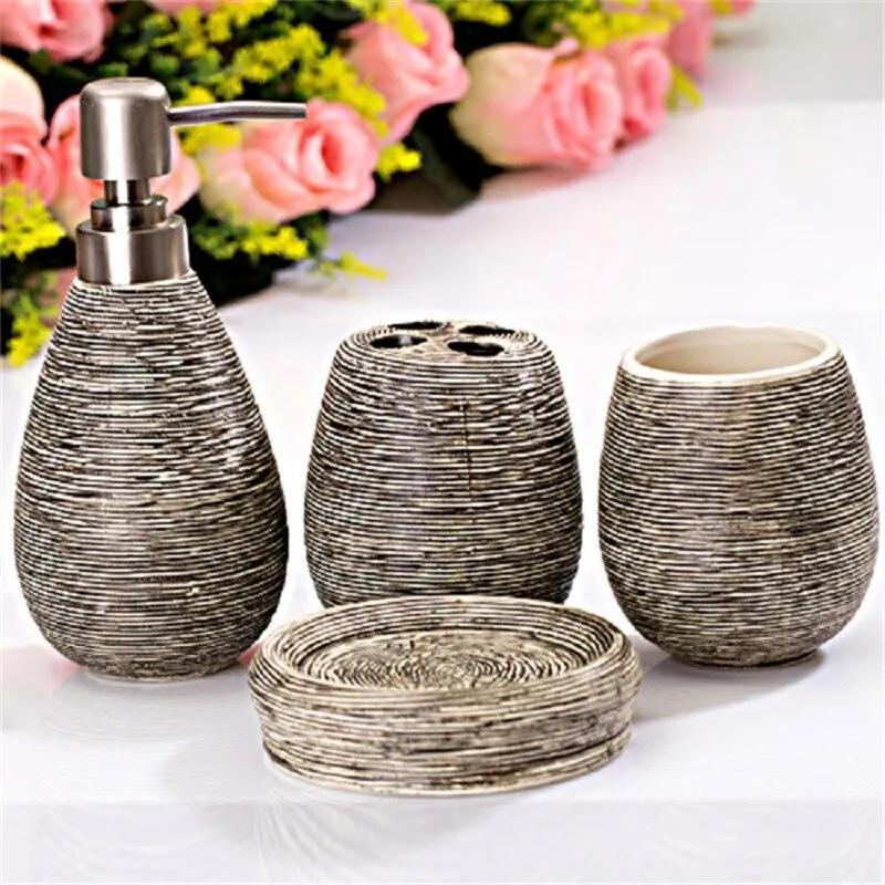 Ceramic Bathroom Sets Bathroom 4 pieces Creative Home Bathroom Toiletries Set Electric Toothbrush Holder Gift Bathroom Accessori