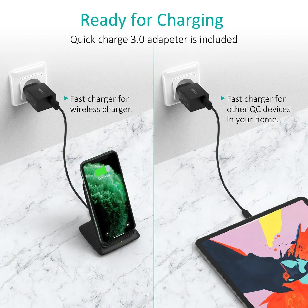 Choetech 15W Wirless Charger Stand - Black T555-F-101ABBK