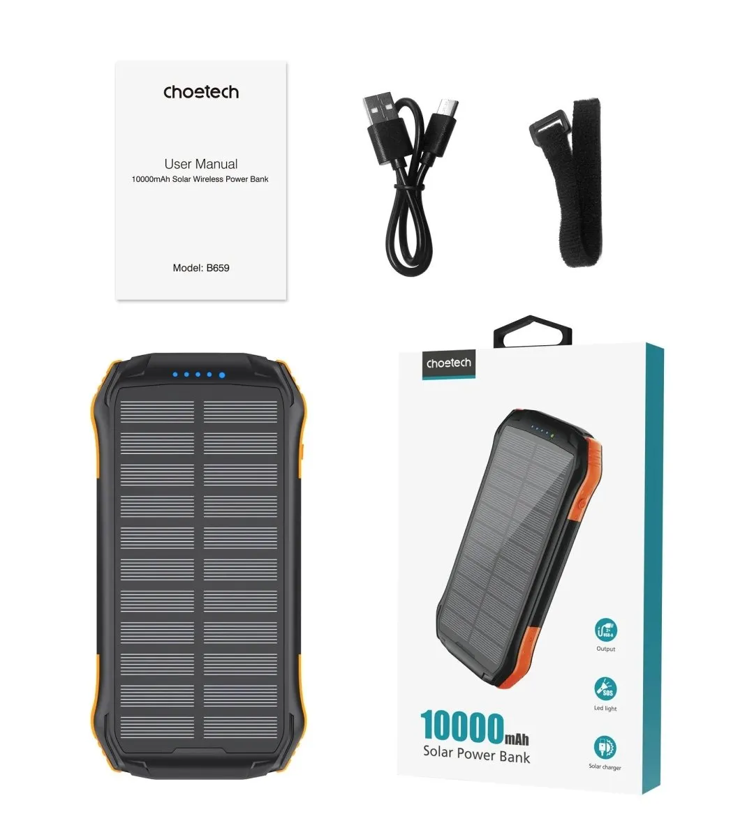 CHOETECH B659 10000mAh Solar Power Bank Wireless Charging Portable Charger