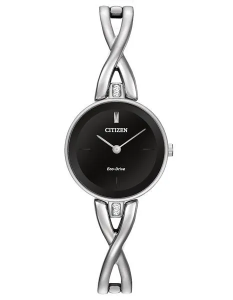 Citizen Eco-Drive Womens Silhouette - Swarovski Crystals -Stainless - Black Dial