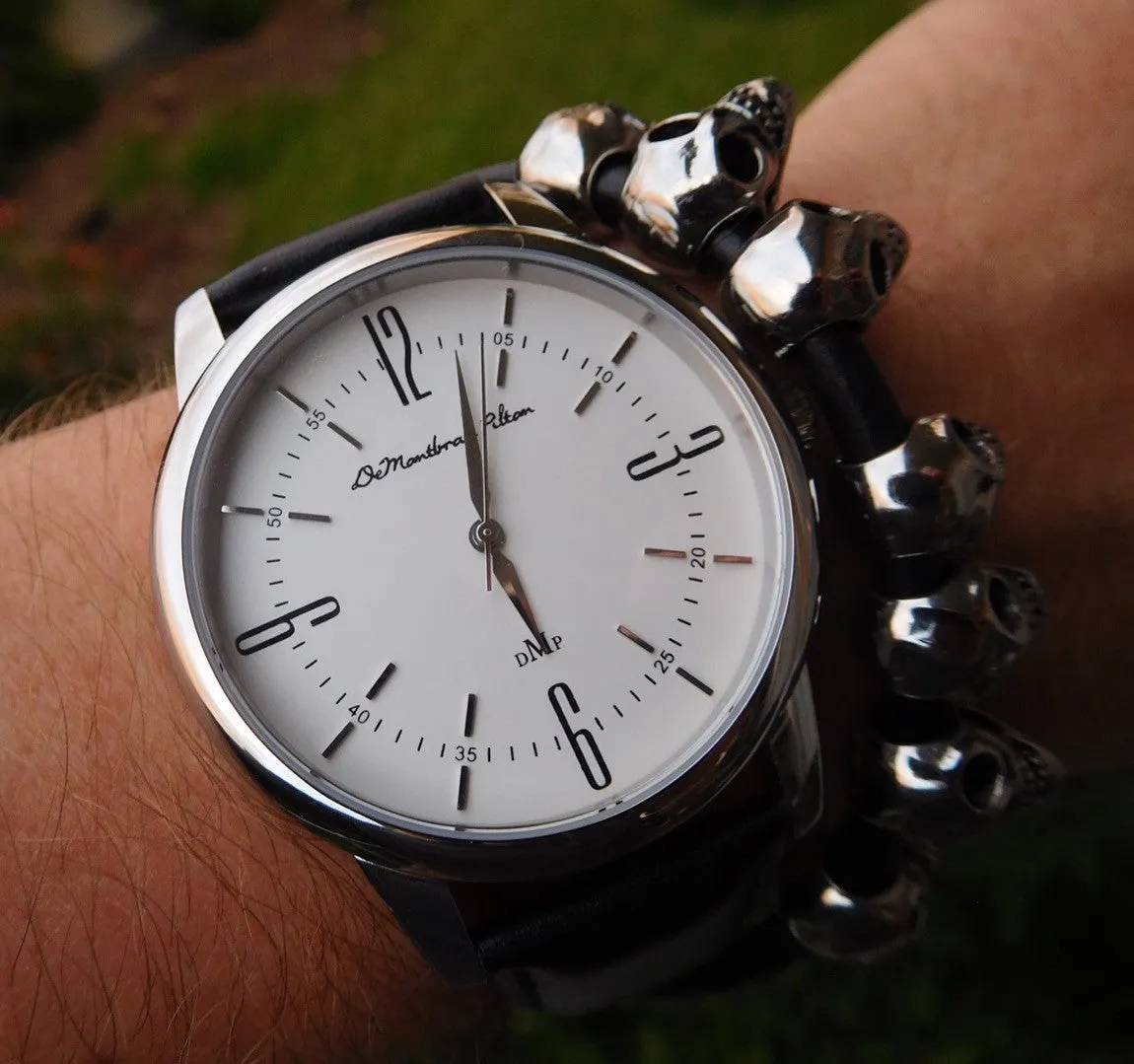 Classic Silver Watch with Black Leather Strap by DeMontbrayPilton