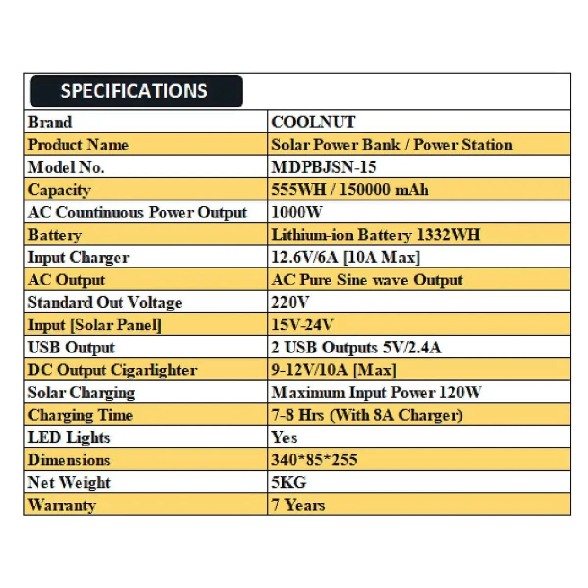 Compact Solar Power Station - 555Wh - 1000Watt - 150000mAh