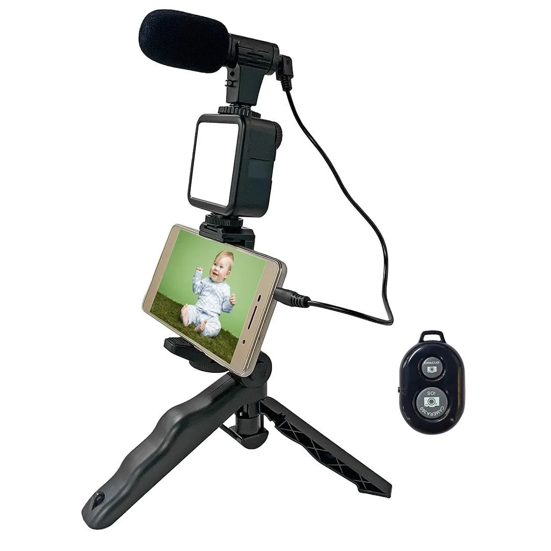 CONQUEROR - Professional Bluetooth Vlogging Microphone with Anti-Shake Tripod and LED Light