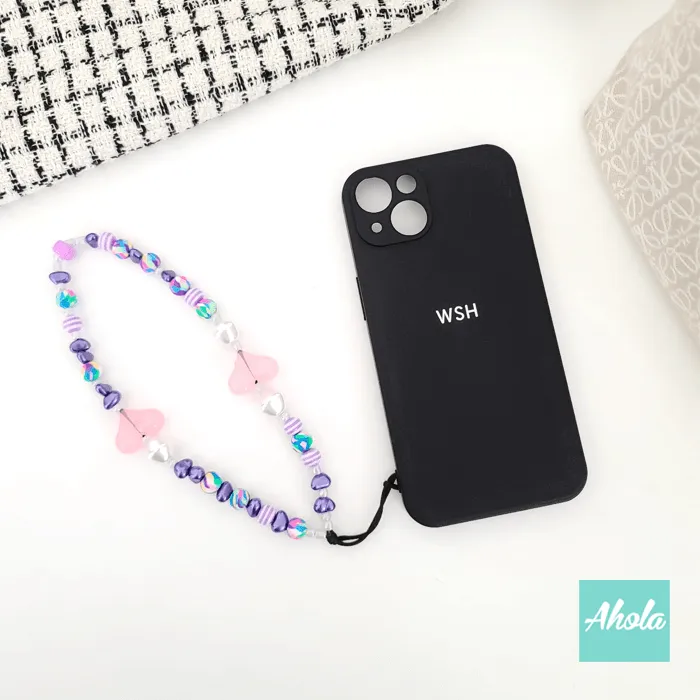 【Cora】Custom Silicone Phone Case With Heart Beaded Phone Charm 全包邊矽膠電話殼連掛繩