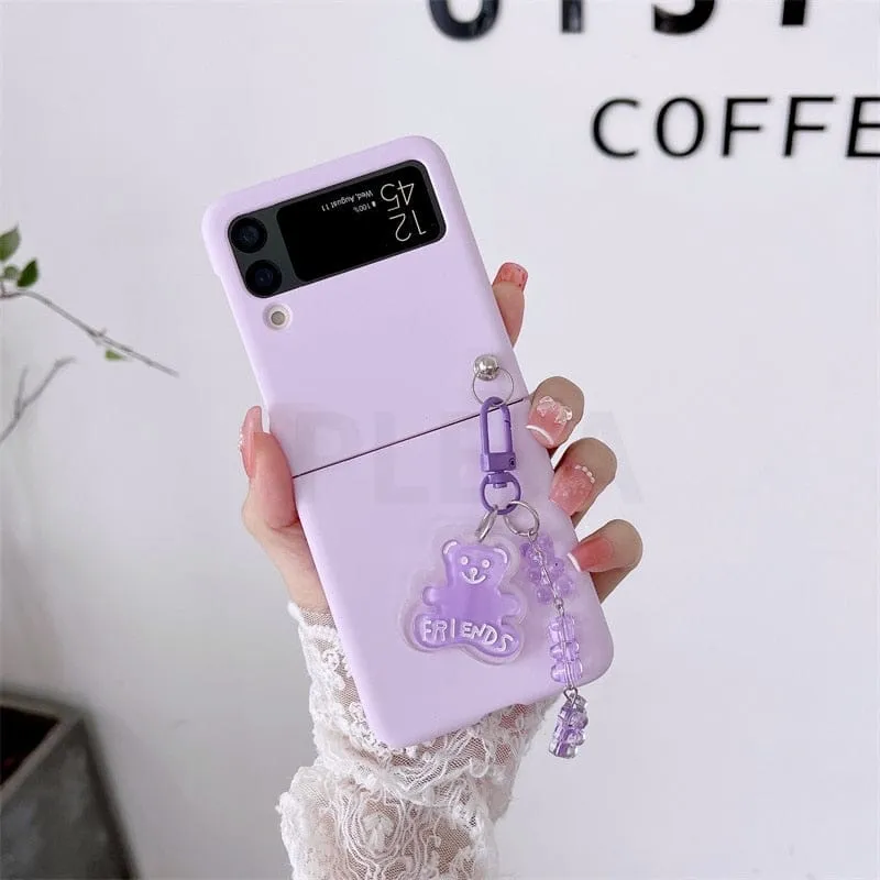 Cute Cartoon Bear Pendant Phone Case For Samsung Galaxy Z Flip 3