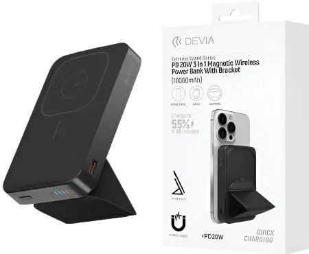 Devia Magnetic Wireless Power Bank, 10000Mah, Black