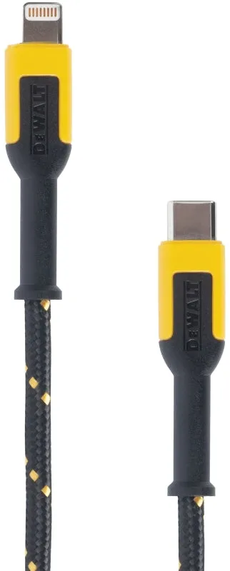 DeWALT 131 1357 DW2 Charger Cable, iOS, USB-C, Kevlar Fiber Sheath, Black/Yellow Sheath, 4 ft L :EA: QUANTITY: 1