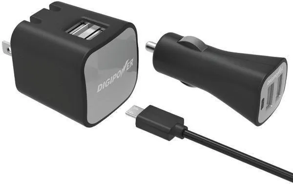 DIGIPOWER IS-PK2DM InstaSense 2.4-Amp Dual-Port USB Car Charger & 2.4-Amp Dual-Port USB Wall Charger