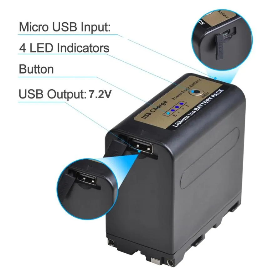 DuraPro High Capacity 7800mAh NP-F960 NP-F970 Battery with USB Port and LED Power Indicator