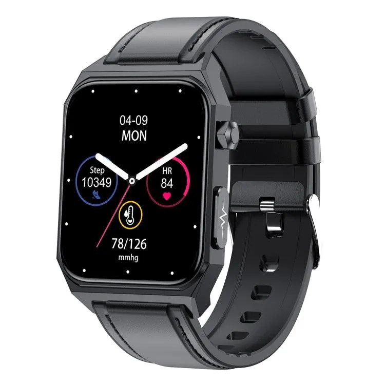 E530 Smart Watch with IP68 Waterproof Leather Band, ECG Monitoring and Non-Invasive Blood Sugar Support