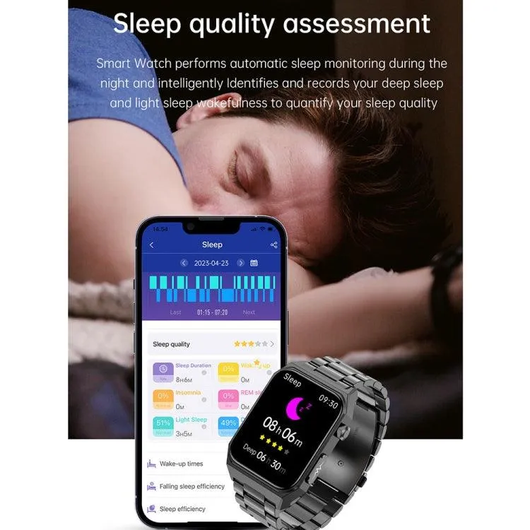 E530 Smart Watch with IP68 Waterproof Leather Band, ECG Monitoring and Non-Invasive Blood Sugar Support