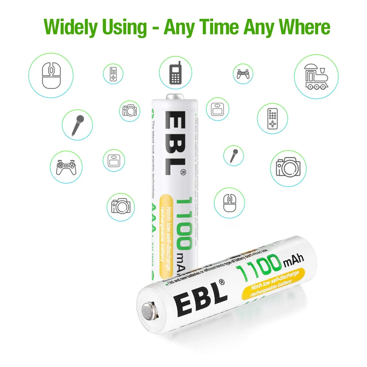 EBL Rechargeable AAA Ni-MH Batteries 1100mAh Retail Pacakge