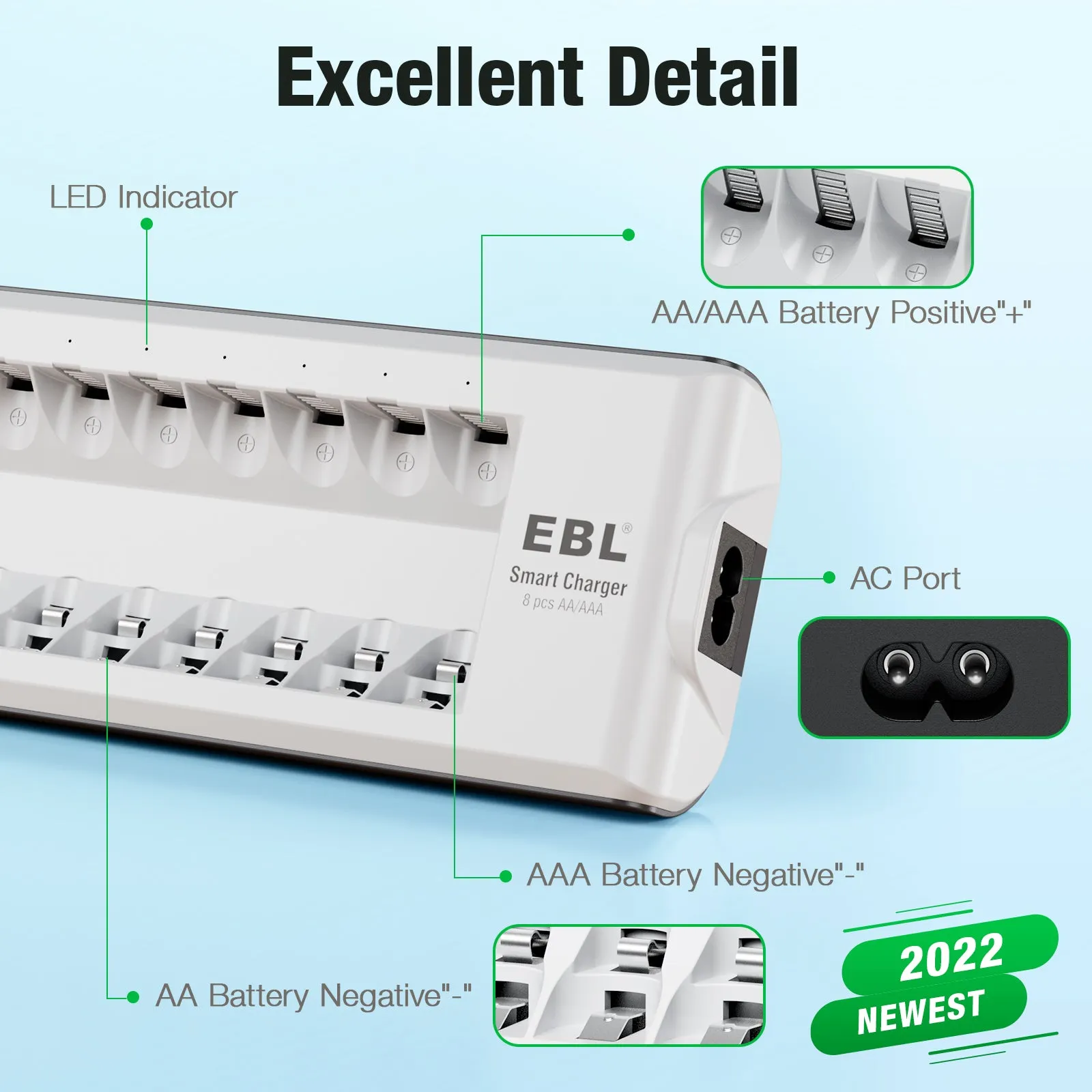 EBL Upgraded 808 8-Bay AA AAA Individual Battery Charger