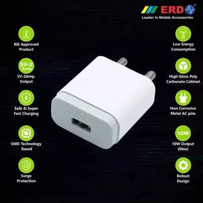 ERD Mobile Charger TC-21 with Micro USB Cable, 2.0 AMP (Fast Charging)