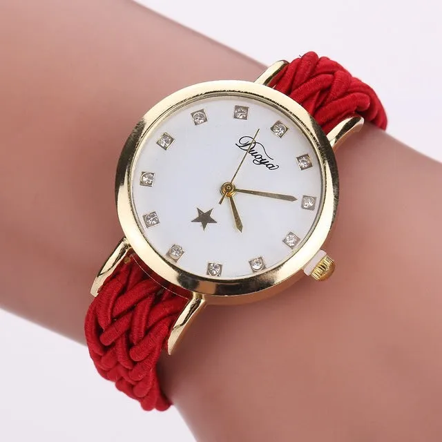 Fashion Weave Leather Watches Women Gold Rhinestone Wristwatch Casual Ladies Bracelet Watch Women Dress Quartz Watch Gift DY069