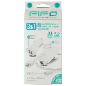 FIFO Dual USB Car Charger   Wall Charger and 4-Ft Micro-USB Cable - White