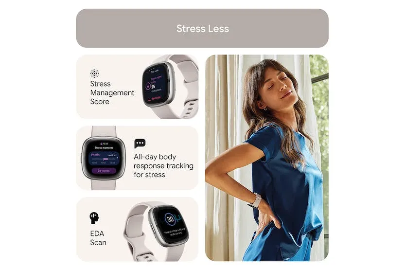 Fitbit Sense 2 Smartwatch Lunar White & Platinum