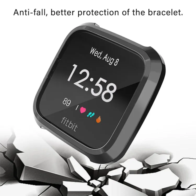 For Fitbit Versa Lite Smart Watch Full Coverage Plating TPU Protective Case(Black)