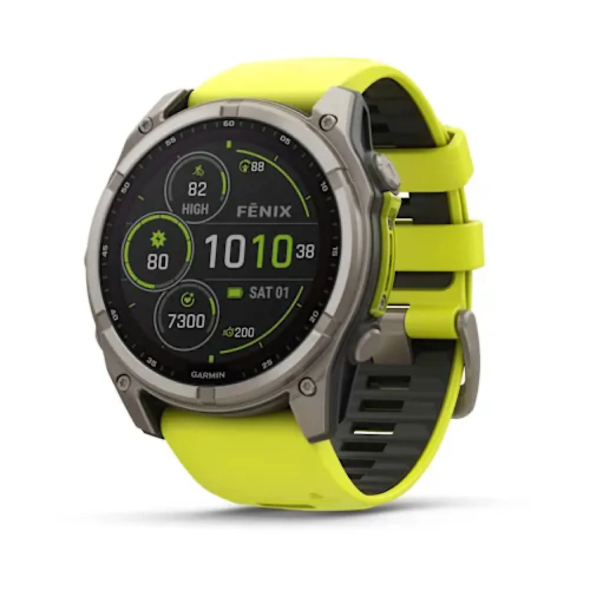 Garmin fenix 8 Solar Sapphire 51mm Watch Watch Color: Titanium Wristband: Amp Yellow/ Graphite - Silicone