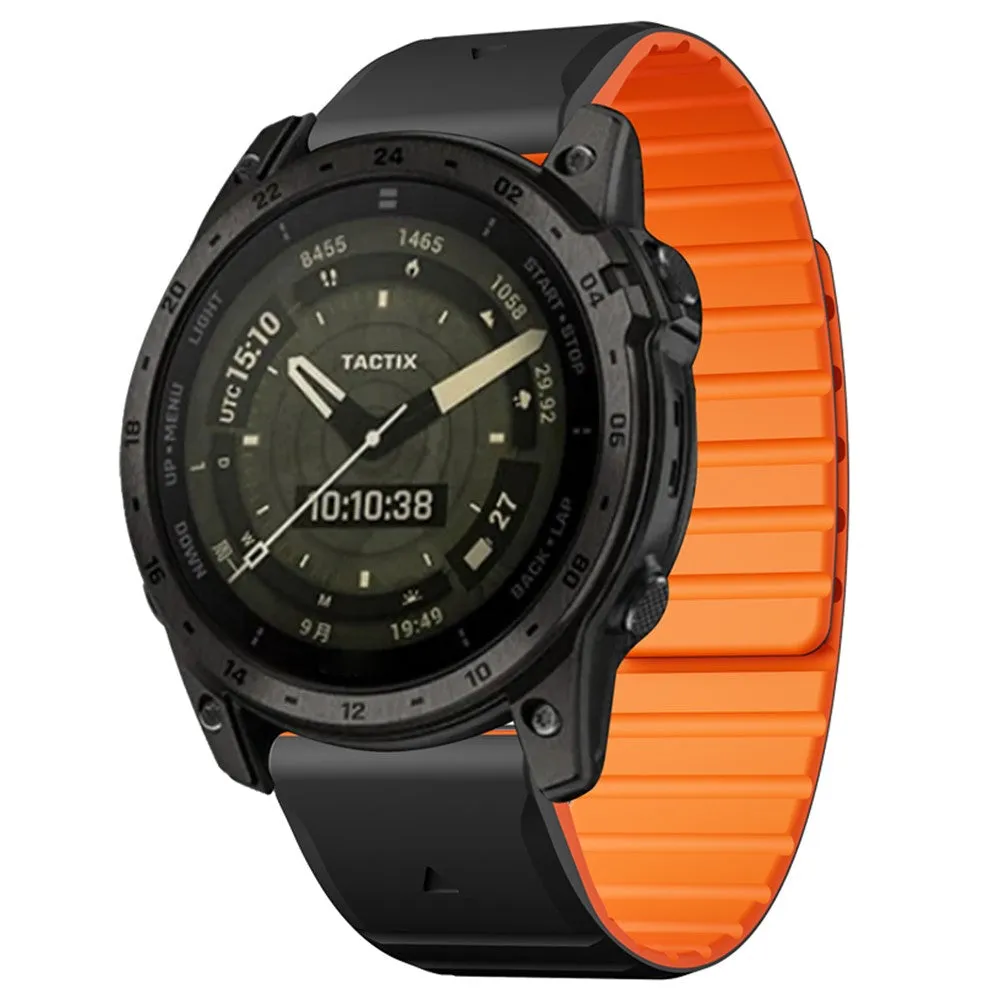 Garmin Instinct Solar Camo Magnetic Silicone Dual Color Bracelet with 22mm quick release (joint circumference: 170-230mm) - Black / Orange