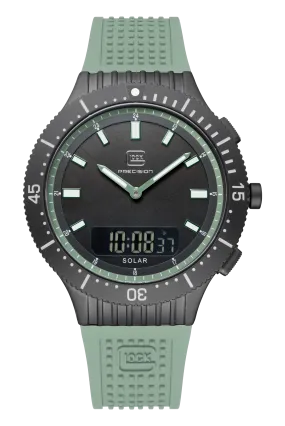 Gents Black Steel Glock Watch with Dual Digital/Analog Black and Green Dial