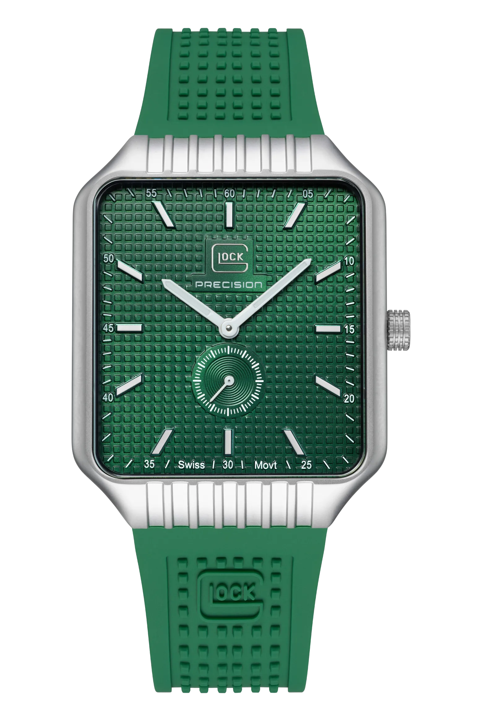 Gent's Silver Steel Glock Watch with Green Rectangular Dial