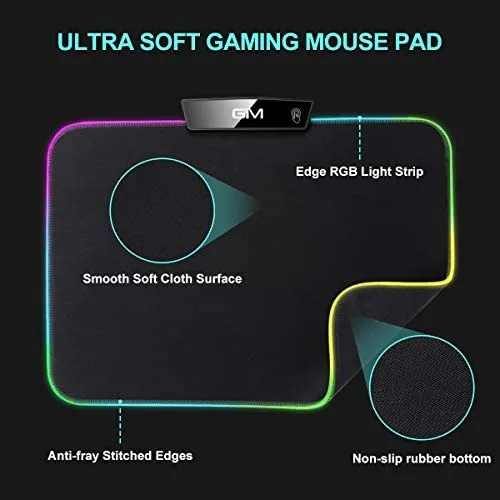 GIM LED Gaming Mouse Pad Mad with 15 Lighting Modes for Gamer,Office and Home(13.8 x 9.8 x 0.2 Inch)