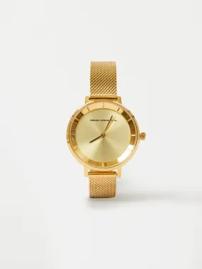 Gold Tone Mesh Bracelet Watch with Champagne Dial