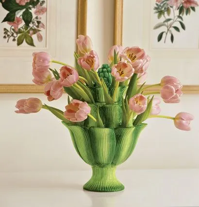 Green Artichoke Majolica Tulipiere Flower Vase