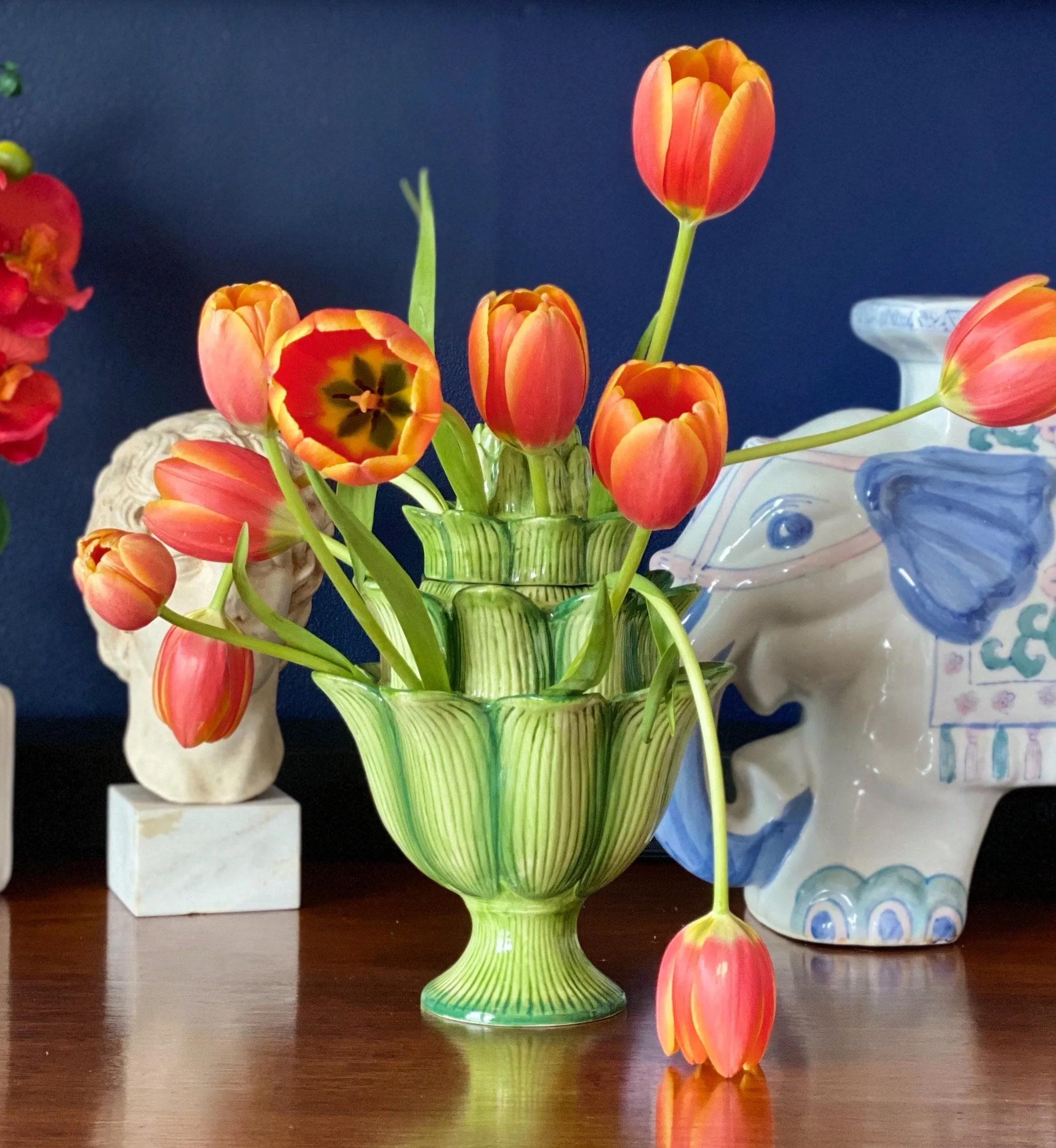 Green Artichoke Majolica Tulipiere Flower Vase