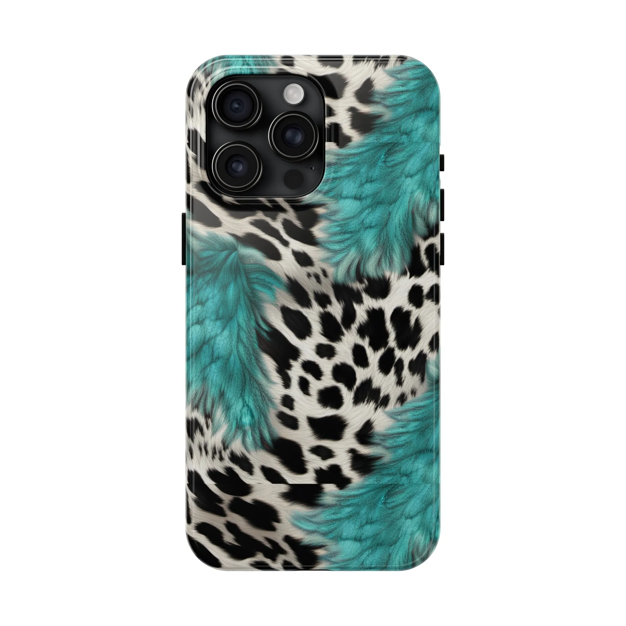 Grunge Turquoise and Animal Print Pattern Design Tough Phone Case compatible with a large variety of iPhone models, Phone Case, Gift