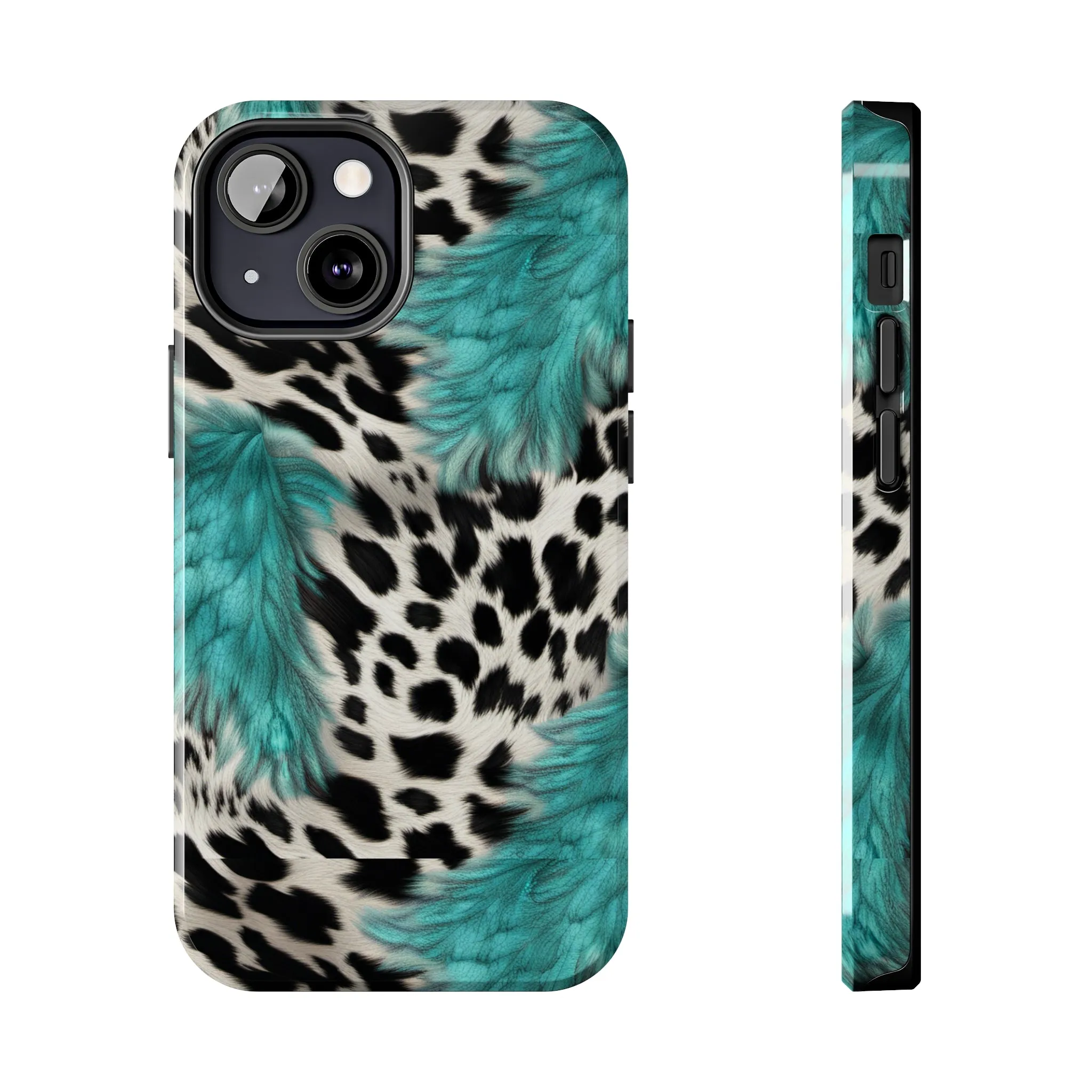 Grunge Turquoise and Animal Print Pattern Design Tough Phone Case compatible with a large variety of iPhone models, Phone Case, Gift