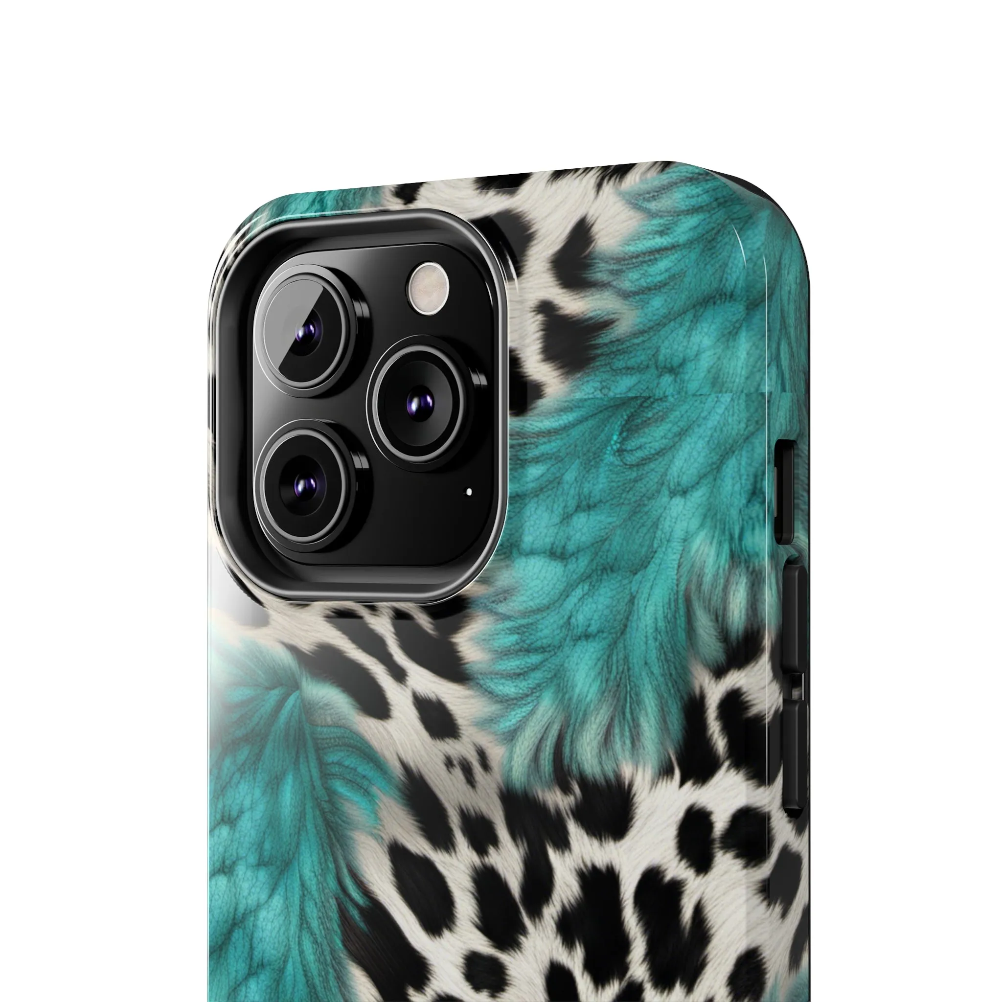 Grunge Turquoise and Animal Print Pattern Design Tough Phone Case compatible with a large variety of iPhone models, Phone Case, Gift